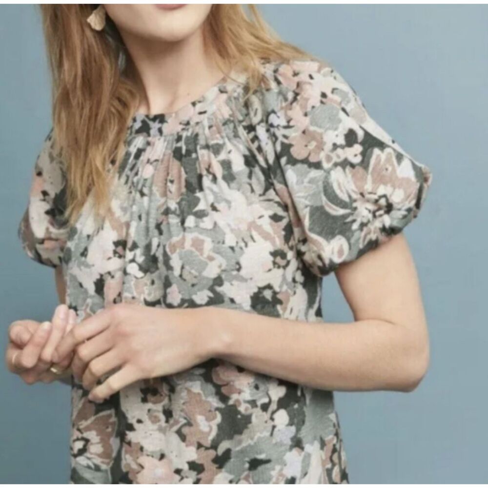 Maeve by Anthropologie Puff Sleeve Floral Linen Blouse Multicolor Size XS